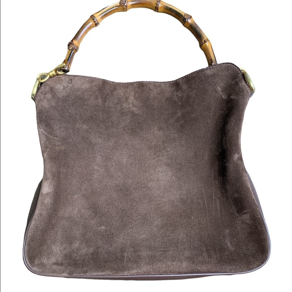 Gucci Suede Leather Vintage Brown Bamboo Arm Bag
